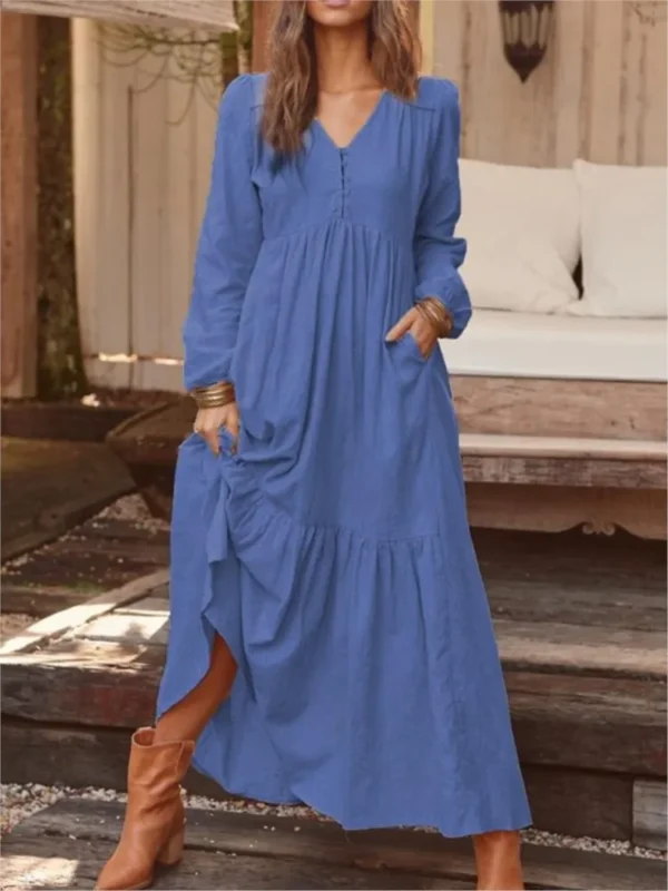 Cotton Linen Retro Long Sleeve Shirt Dress For Women Autumn Winter - Image 5