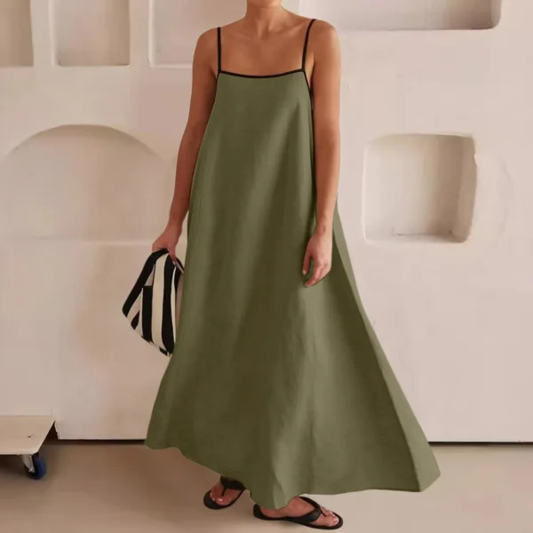 Summer Cotton Linen Maxi Dress Casual Loose Sleeveless Vacation Style - Image 5