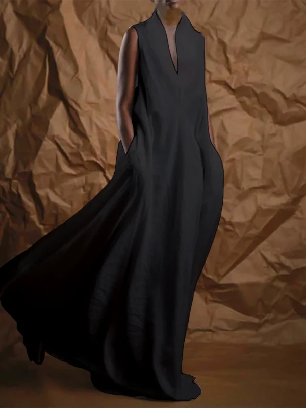 Elegant Linen Maxi Dress Women Sleeveless V Neck Casual Fashion - Image 4