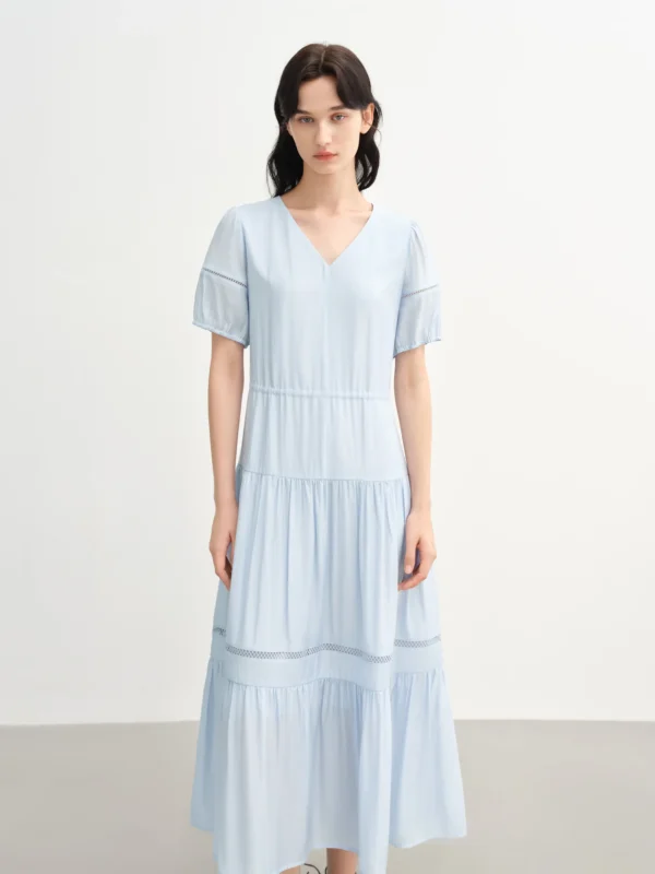 Dushu Summer Linen Dress For Women Hourglass Tiered Hem Design - Image 4