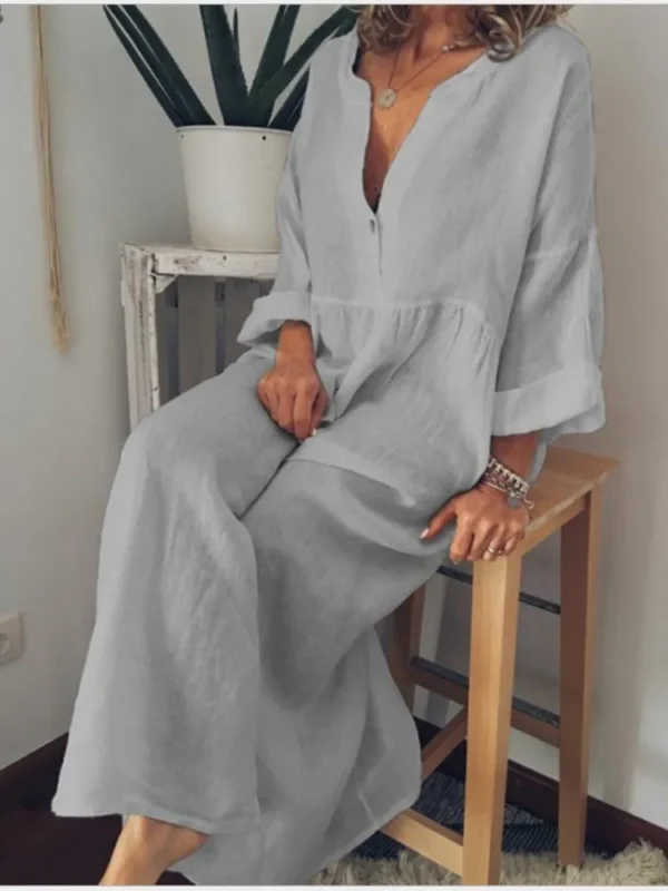 Long Loose Cotton Linen Shirt Dress For Women Summer Vacation Wear - Image 3