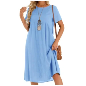 Women’s Casual Summer Solid Color Loose Beach T-Shirt Dress