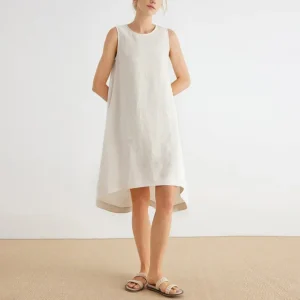 Linen Summer Vest Dress Women Asymmetric Hem Sleeveless Chic Linen Dress