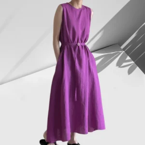 Vintage Cotton Linen Sleeveless Long Dress Casual Loose Straight Style