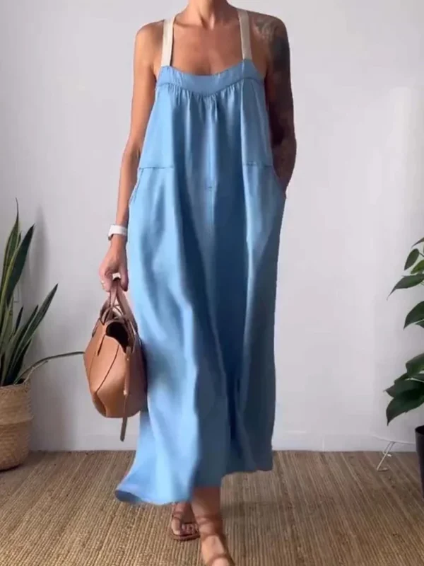 Loose Cotton Linen Sleeveless Strap Dress Women Casual Beachwear