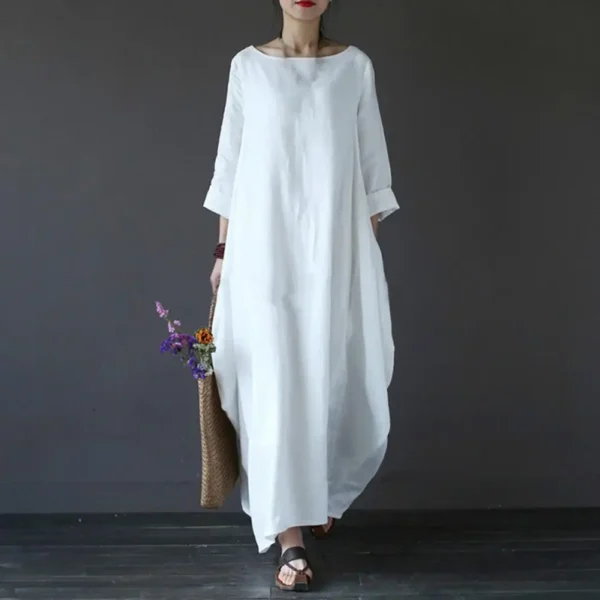Cotton Linen Oversized Maxi Dress Women Casual Loose Summer Wear - Image 2