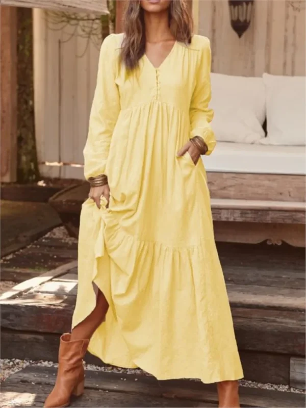 Cotton Linen Retro Long Sleeve Shirt Dress For Women Autumn Winter - Image 3