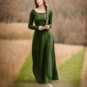 Vintage Women Dress Women Plus Size Cotton Linen O Neck Retro Long Dress
