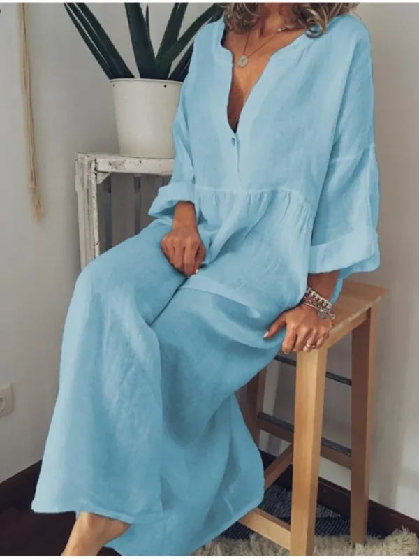 Long Loose Cotton Linen Shirt Dress For Women Summer Vacation Wear - Image 4