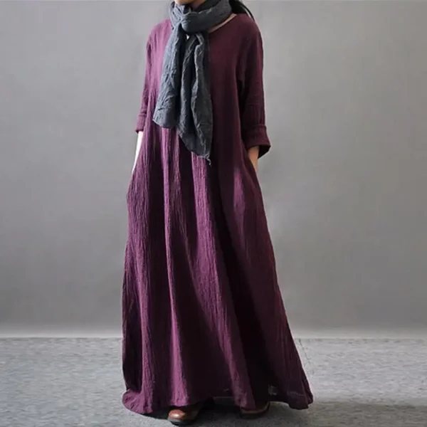 Autumn Cotton Linen Vintage Maxi Shirt Dress For Women Casual Wear - Image 2
