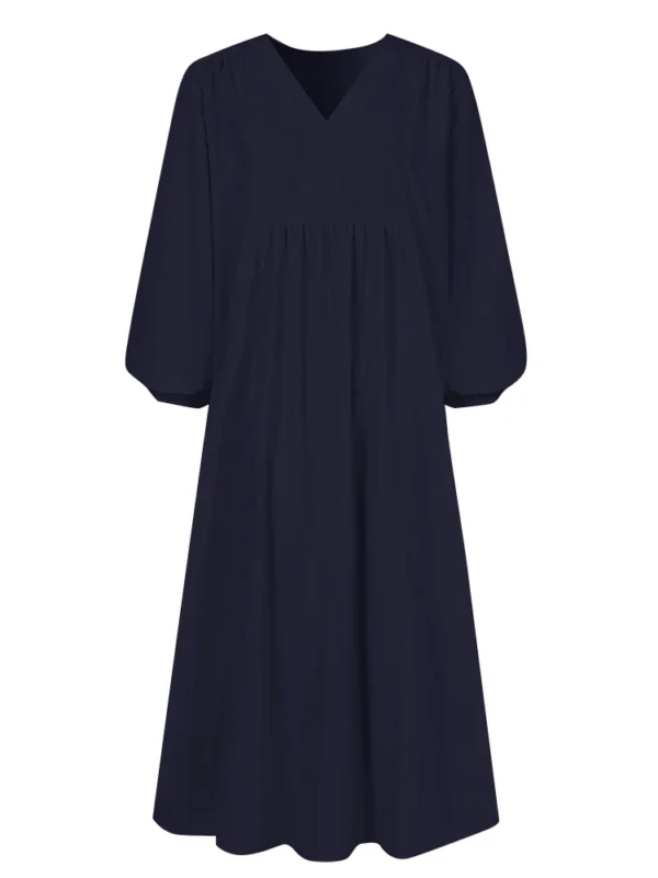 Elegant Cotton Linen Maxi Dress For Women Loose Long Sleeve Tunic - Image 2