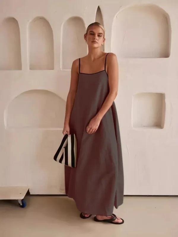 Summer Cotton Linen Maxi Dress Casual Loose Sleeveless Vacation Style - Image 3