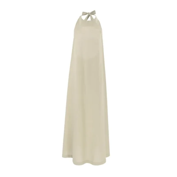 French Cotton Linen Halter Neck Long Skirt Dress For Summer Vacation Wear - Image 5