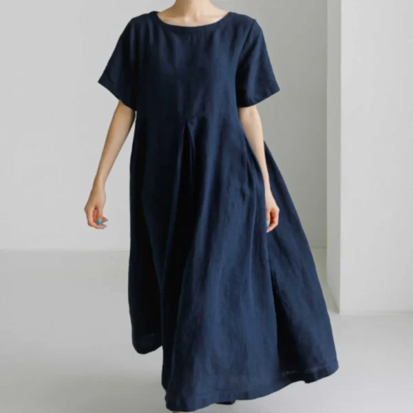 Summer Cotton Linen Maxi Dress Women Loose Casual Swing Dress - Image 2