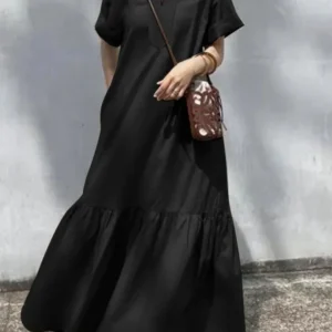 Summer Maxi Long Dress Women Causal V Neck Short Sleeved Elegant Oversized Dress