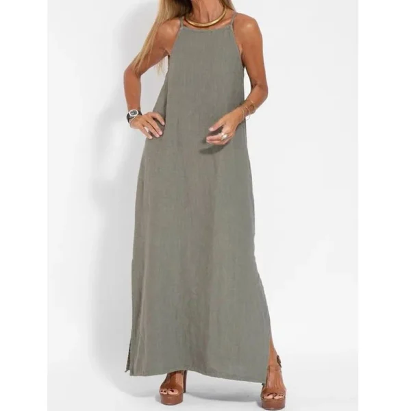 Women Cotton Linen Strapless Slip Dress With Side Split Summer - Image 3
