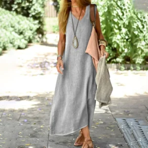 2025 Summer Linen Sleeveless Long Dress Elegant Casual Beach Wear
