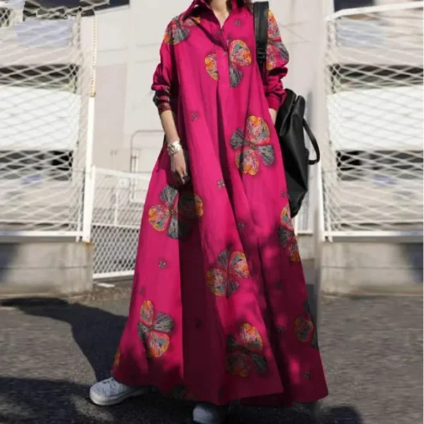 Muslim Women's Vintage Printed Cotton Linen Dress Autumn Fashion - Image 3