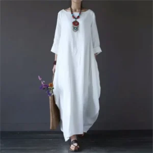 Loose Cotton Linen Maxi Dress For Women Vintage Spring Summer Wear