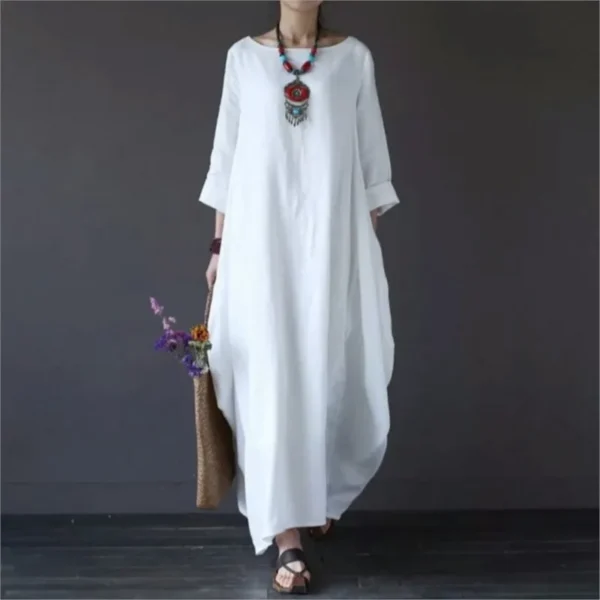 Loose Cotton Linen Maxi Dress For Women Vintage Spring Summer Wear