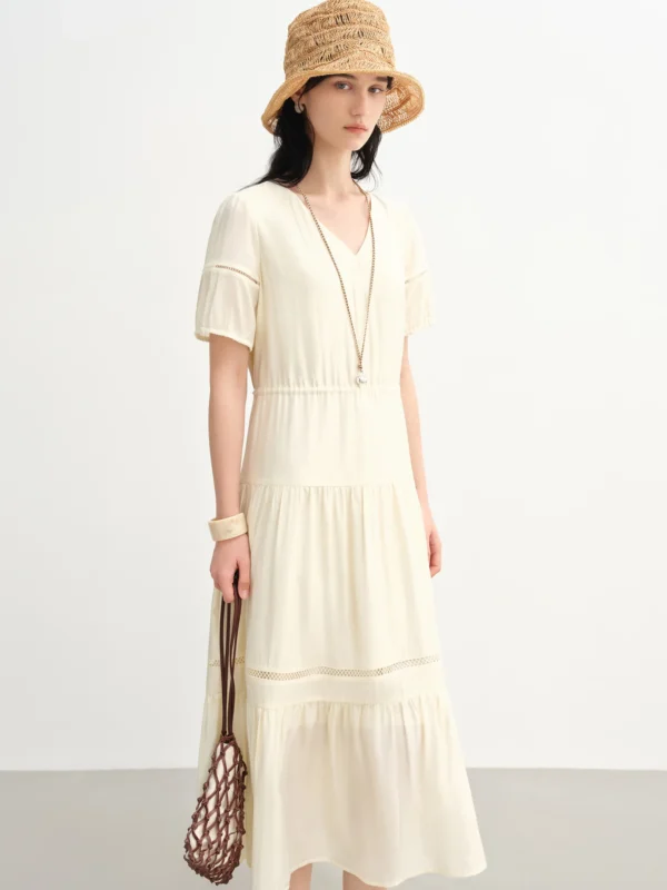 Dushu Summer Linen Dress For Women Hourglass Tiered Hem Design - Image 3